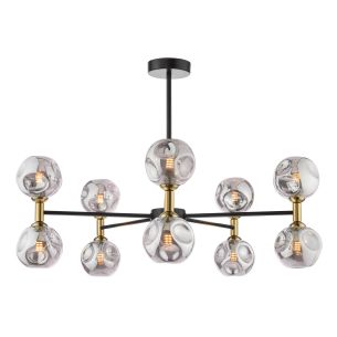 Takara 10 Light Semi-Flush Matt Black and Bronze With Closed Organic Amber  Glass