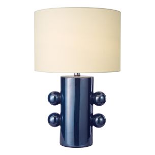 Tisha Table Lamp Blue Ceramic and Antique Brass With Shade