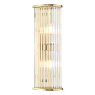 Tobiah 2 Light Bathroom Wall Light Natural Brass and Glass IP44