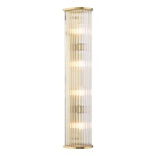Tobiah 4 Light Bathroom Wall Light Natural Brass and Glass IP44