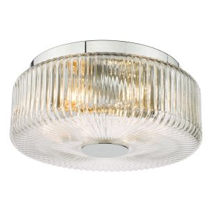 Twyman 3 Light Bathroom Ceiling Light Polished Chrome and Ribbed Glass IP44