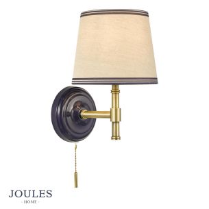 Joules Upton Wall Light Matt Blue and Matt Antique Brass With Shade