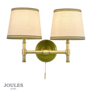 Joules Upton 2 Light Wall Light Matt Green and Matt Antique Brass With Shade