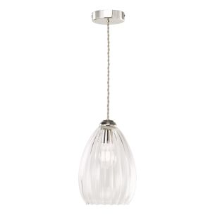 Valora Pendant Polished Nickel and Ribbed Glass