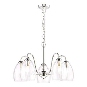 Valora 5 Light Pendant Polished Nickel and Ribbed Glass