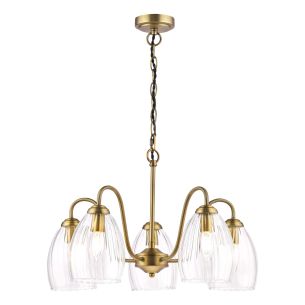 Valora 5 Light Pendant Antique Bronze and Ribbed Glass