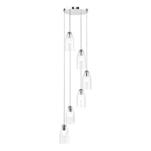 Valora 6 Light Cluster Pendant Polished Nickel and Ribbed Glass