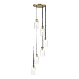 Valora 6 Light Cluster Pendant Antique Bronze and Ribbed Glass