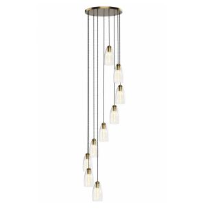 Valora 9 Light Cluster Pendant Antique Bronze and Ribbed Glass