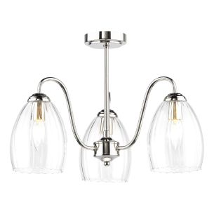 Valora 3 Light Semi-Flush Polished Nickel and Ribbed Glass
