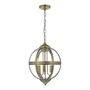 Vanessa 3 Light Pendant Antique Brass And Clear