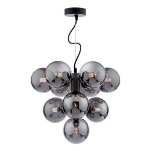 Vine 10 Light Pendant Satin Black With Smoked Glass