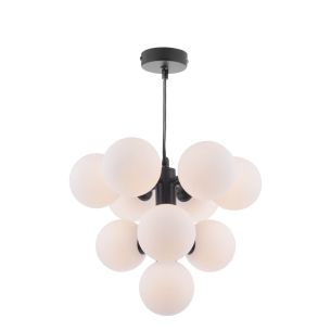 Vine 10 Light Pendant Satin Black With Opal Glass
