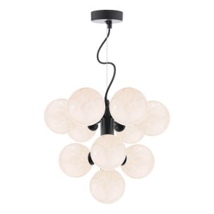 Vine 10 Light Pendant Satin Black With White Confetti Glass