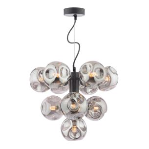 Vine 10 Light Pendant Satin Black With Closed Organic Smoked Glass