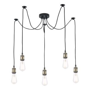Waco 5 Light Pendant Antique Brass Matt Black 