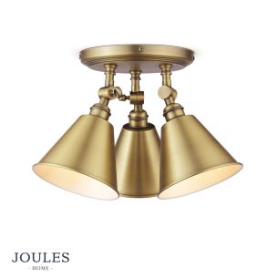 Joules Wollaton 3 Light Plate Spotlight Matt Antique Brass and Matt White