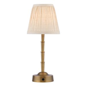 Wyman Rechargeable Table Lamp Antique Bronze With Linen Pleated Shade LED