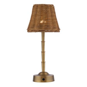 Wyman Rechargeable Table Lamp Antique Bronze With Rattan Shade LED