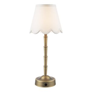Wyman Rechargeable Table Lamp Antique Bronze With Linen Scallop Shade LED