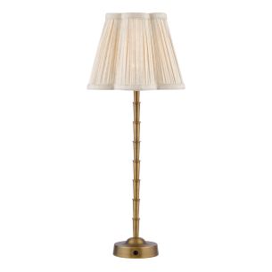Wyman Rechargeable Table Lamp Antique Bronze With Linen Pleated Scalloped Shade LED