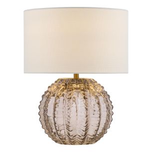 Zorin Table Lamp Tea Glass and Antique Brass With Linen Shade
