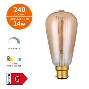 (Pack of 5) Vintage LED B22/BC GLS Light Bulb (Lamp) 4w 240lm 1800k