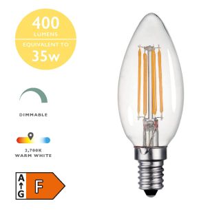 (Pack of 5) LED SES/E14 Candle Light Bulb (Lamp) 4w 400lm 2700k