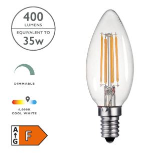 (Pack of 5) LED SES/E14 Candle Light Bulb (Lamp) 4w 400lm 4000k