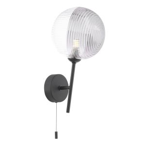 Cohen Wall Light Matt Black With Smoked/Clear Ribbed Glass