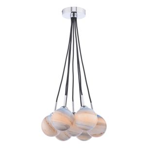 Elpis 7 Light Cluster Pendant Polished Chrome With Planet Style Glass