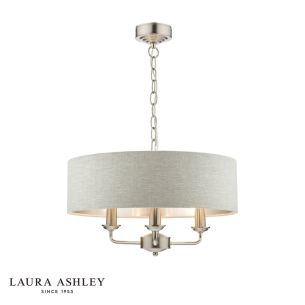 Laura Ashley Sorrento 3 Light Shadelier Satin Nickel With Natural Shade