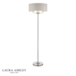 Laura Ashley Sorrento 3 Light Floor Lamp Satin Nickel and Natural With Shade