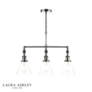 Laura Ashley Isaac 3 Light Bar Pendant Satin Nickel and Glass
