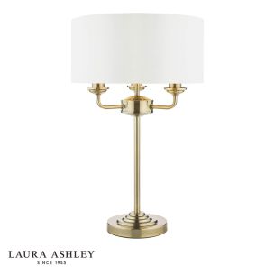 Laura Ashley Sorrento 3 Light Table Lamp Antique Brass and Ivory With Shade