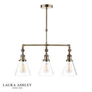 Laura Ashley Isaac 3 Light Bar Pendant Antique Brass and Glass