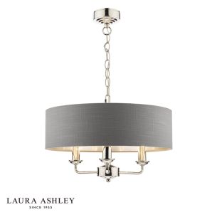 Laura Ashley Sorrento 3 Light Shadelier Polished Nickel and Grey With Shade