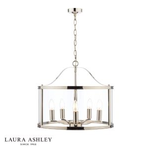 Laura Ashley Harrington 5 Light Pendant Polished Nickel and Glass