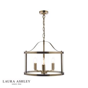 Laura Ashley Harrington 3 Light Pendant Antique Brass and Glass