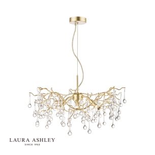 Laura Ashley Willow 3 Light Pendant Satin Champagne and Crystal