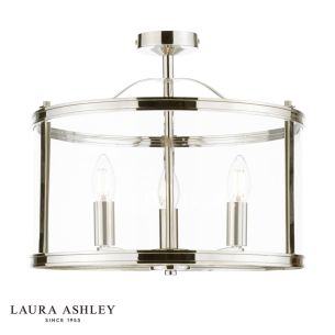 Laura Ashley Harrington 3 Light Semi-Flush Polished Nickel and Glass
