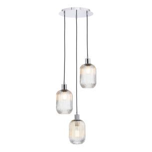 3 Light Cluster Pendant Polished Chrome and Ribbed Glass