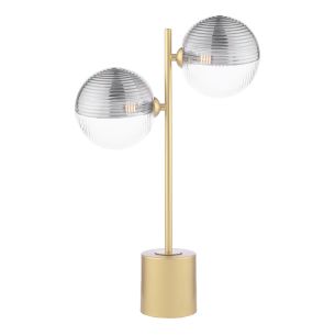 Spiral 2 Light Table Lamp Matt Gold With Smoked/Clear Ribbed Glass