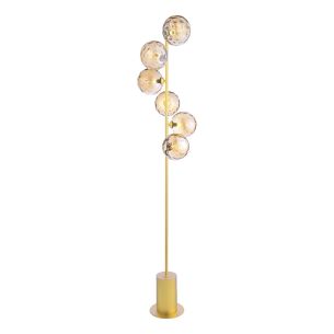 Spiral 6 Light Floor Lamp Matt Gold With Amber Dimpled Glass