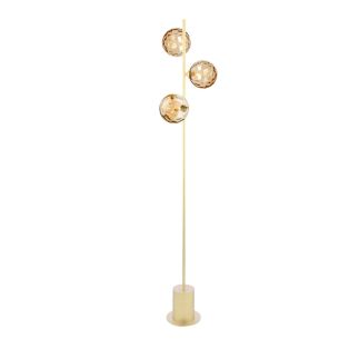 Spiral 3 Light Floor Lamp Matt Gold With Amber Dimpled Glass