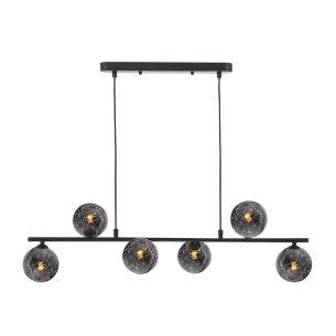 Spiral 6 Light Bar Pendant Matt Black With Black Confetti Glass
