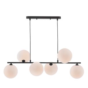 Spiral 6 Light Bar Pendant Matt Black With Opal Glass