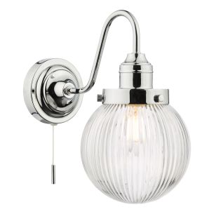 Tamara Bathroom Wall Light Polished Chrome Ribbed Glass IP44 