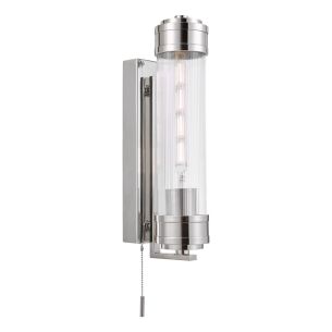 Tommaso Bathroom Wall Light Polished Nickel and Ribbed Glass IP44