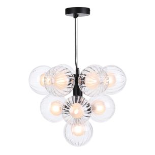 Vine 10 Light Pendant Satin Black With Clear/Opal Glass